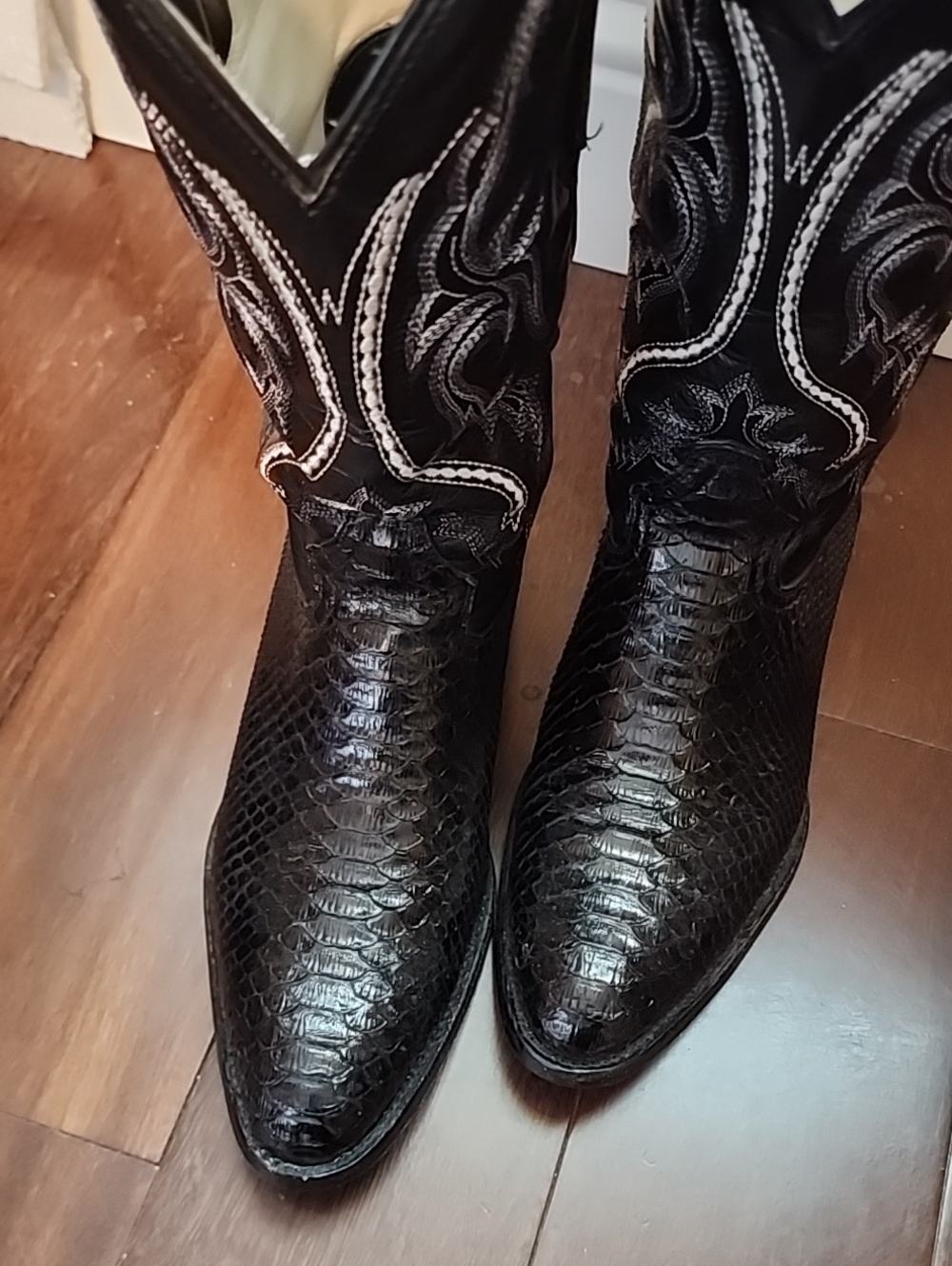 JB Dillon Reserve Black Python Exotic Leather Cowboy Boots Men's 8D JRR 1002D